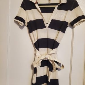 Burberry navy/white striped belted dress size M